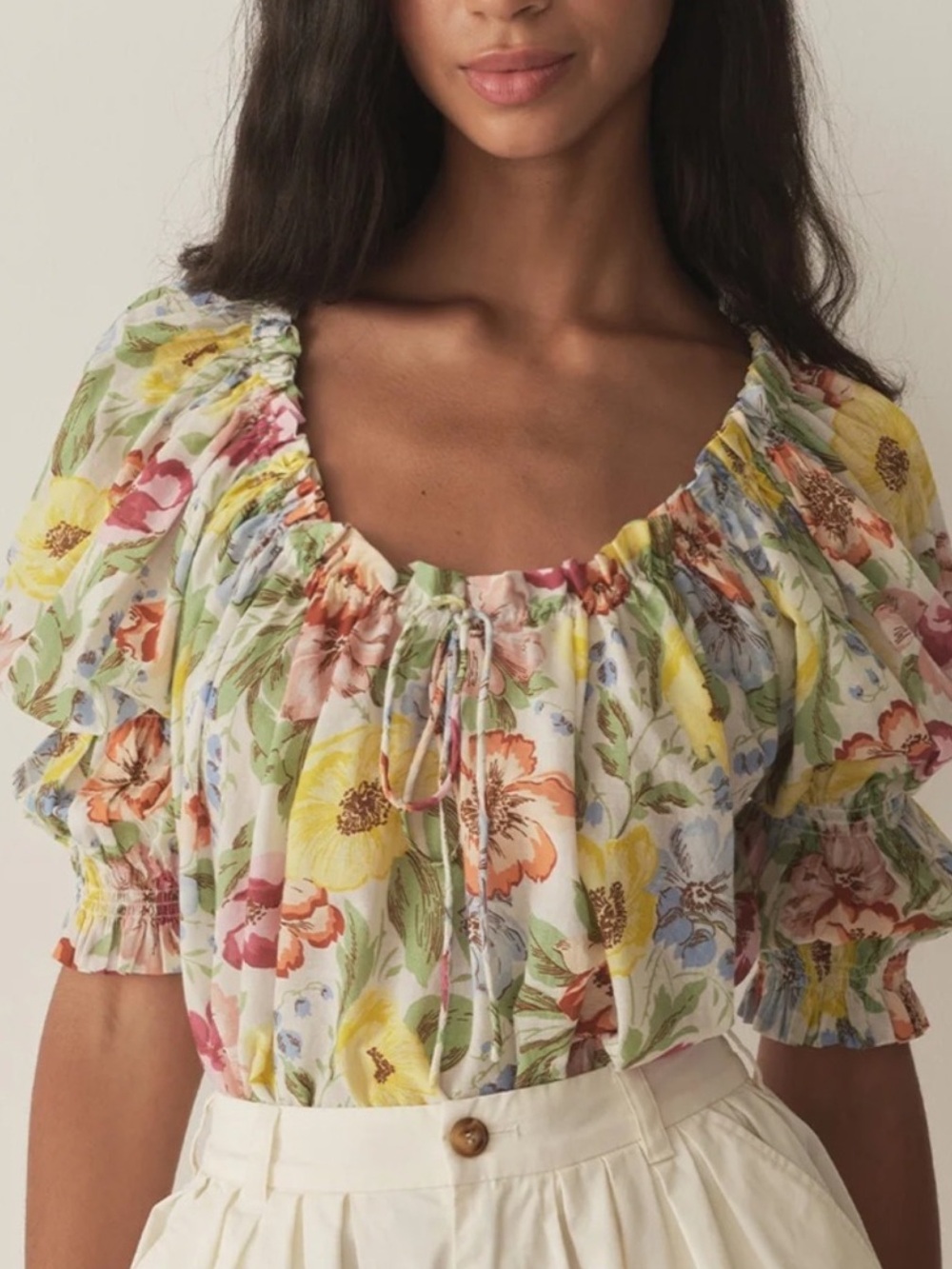 Doen Inez Cotton Top Floral Blouse in Blanc Anemome Bloom NWT